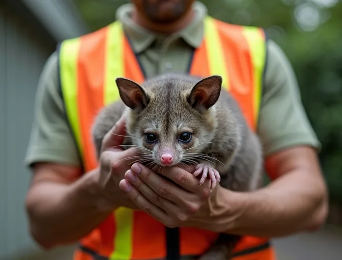 Animal handler safely recovering a deceased possum in Mccrae